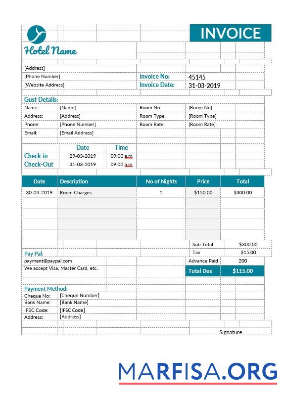 Downloadable Hotel Room Invoice Template